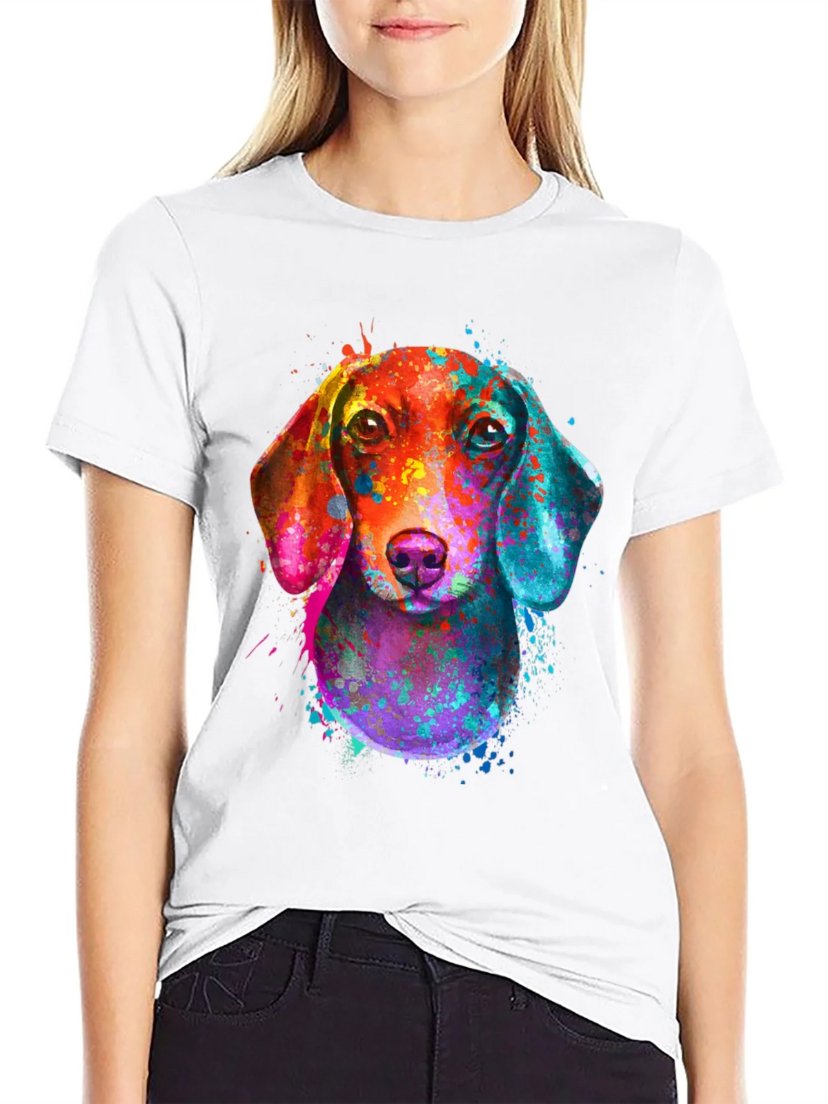 Watercolor Dachshund Print Black T-Shirt product image 5