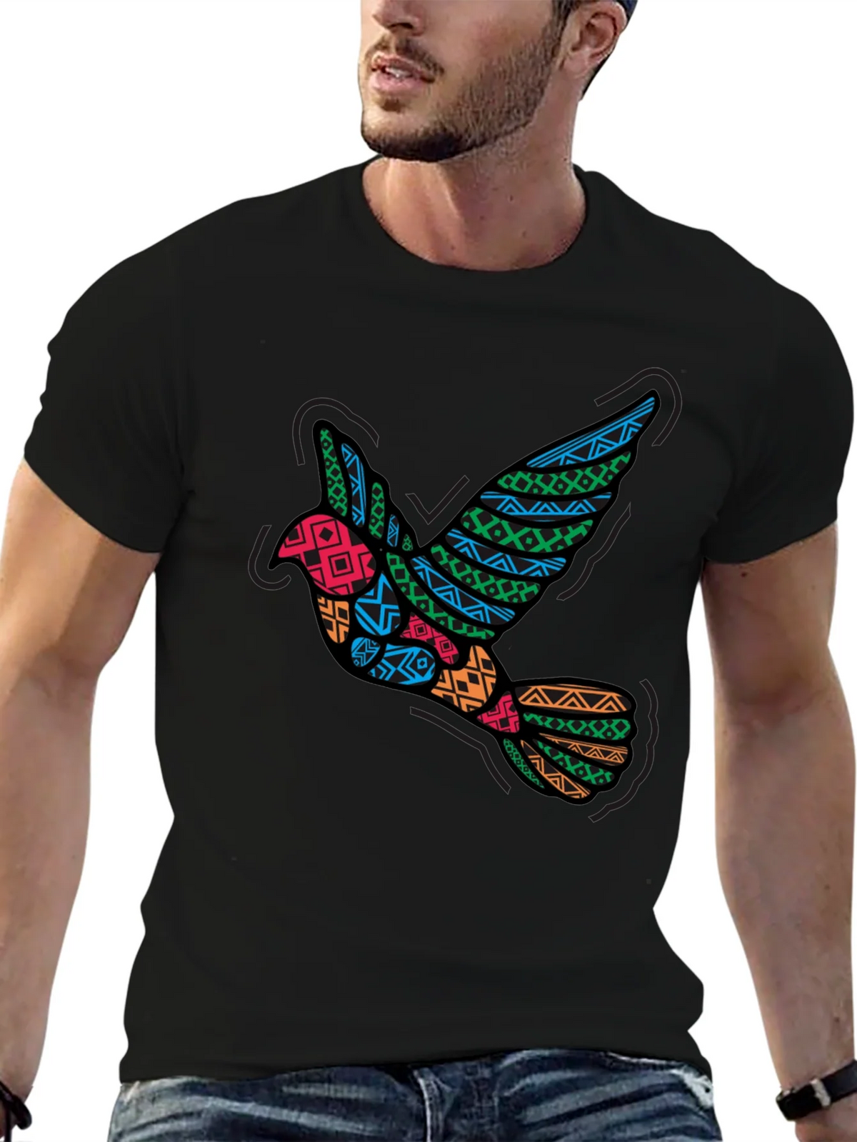 Tribal Dove Graphic Black T-Shirt product image 6