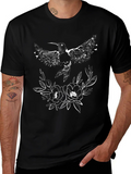 Hummingbird & Floral Graphic Black T-Shirt product image 1