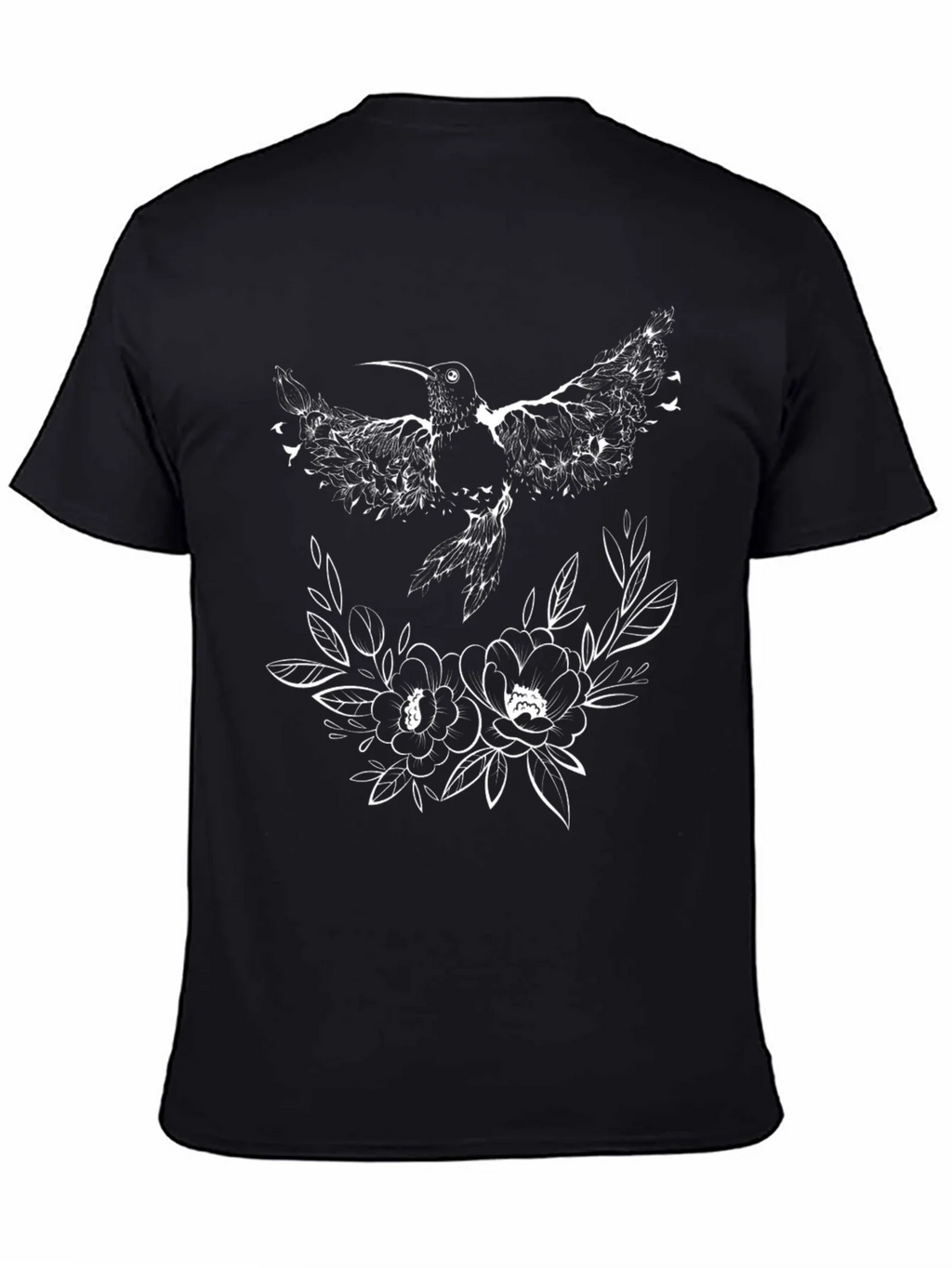 Hummingbird & Floral Graphic Black T-Shirt product image 4