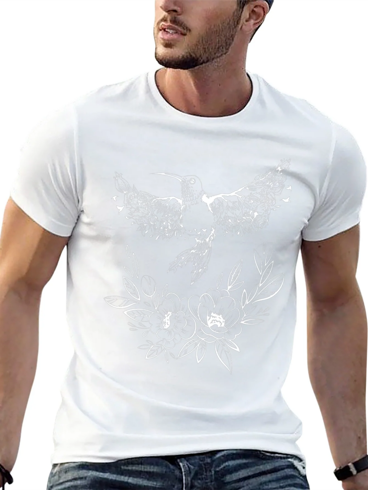 Hummingbird & Floral Graphic Black T-Shirt product image 12