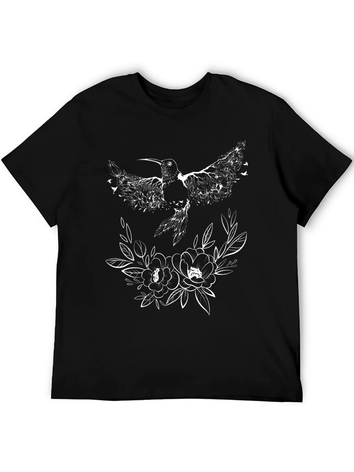 Hummingbird & Floral Graphic Black T-Shirt product image 5