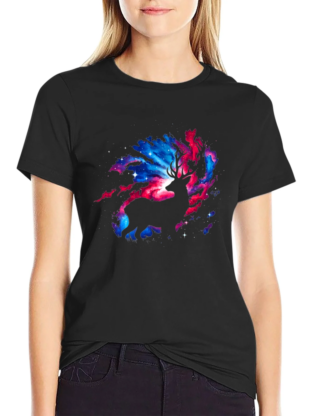 Cosmic Deer Graphic T-Shirt - Black product image 2