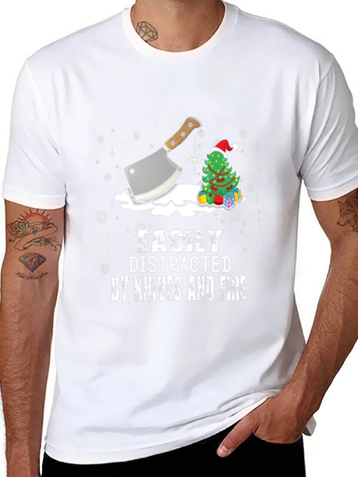 Easily Distracted By Knives and Fire Christmas T-Shirt