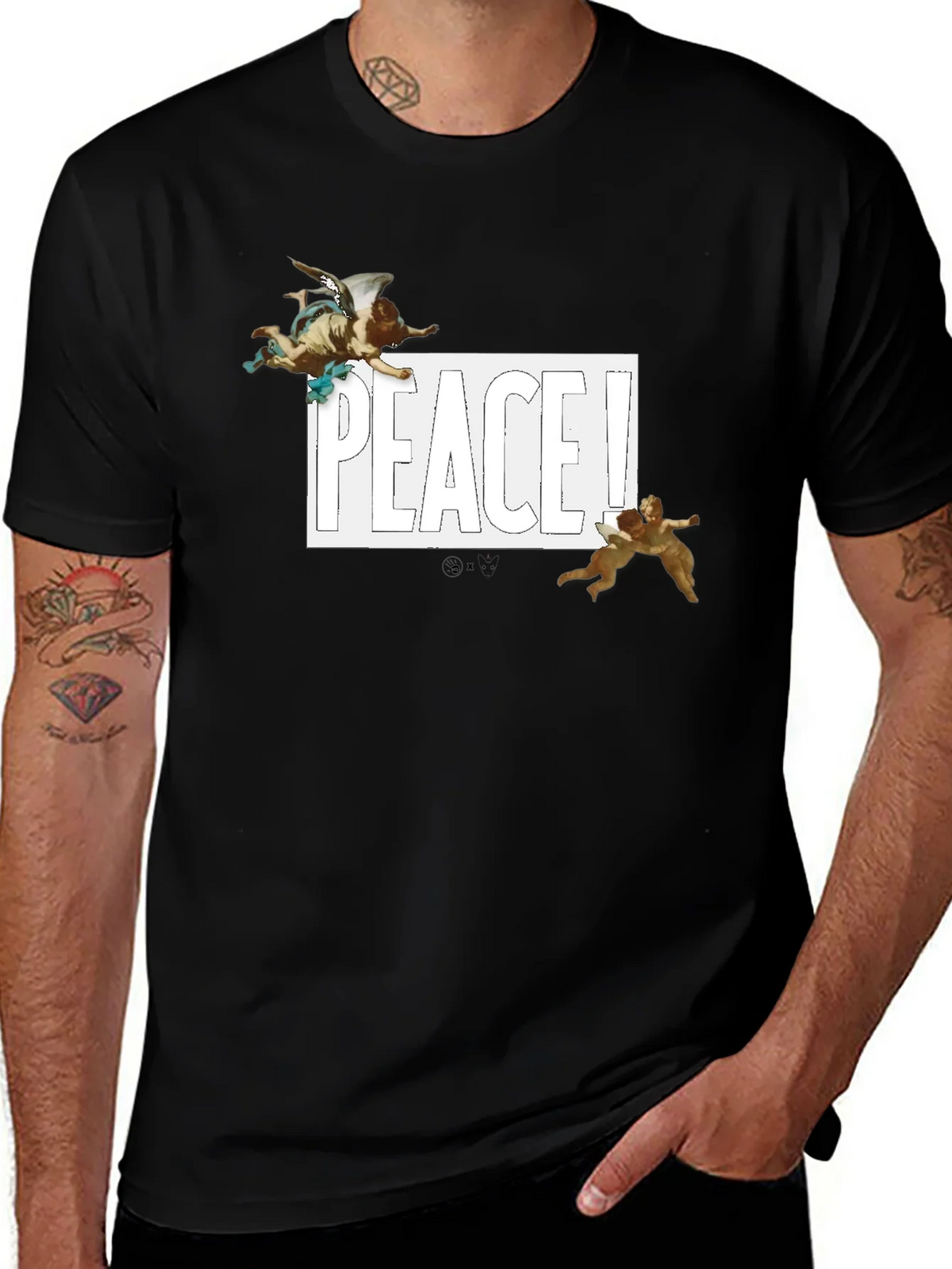 Peace Angel Graphic Tee - Black Cotton T-Shirt product image 1