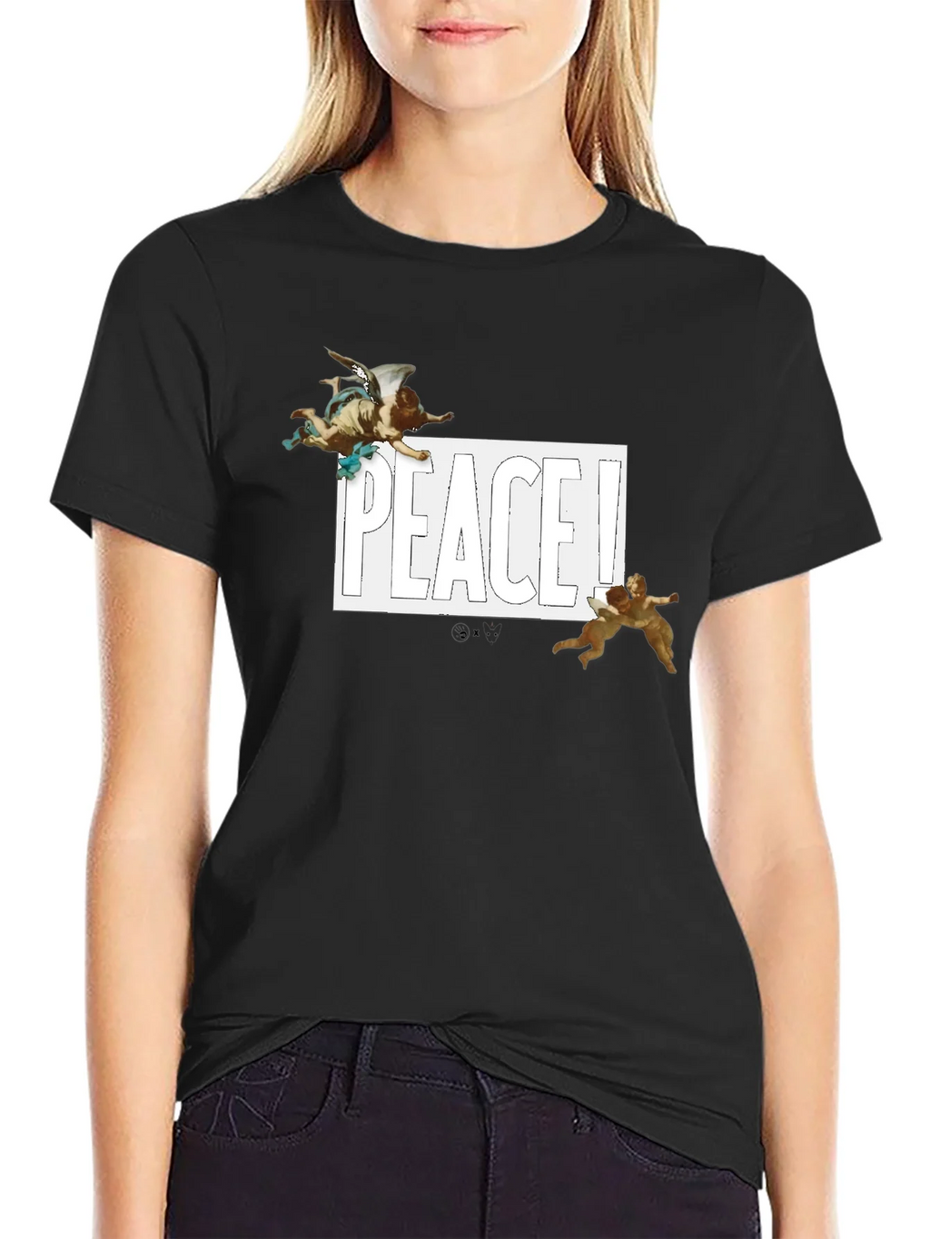 Peace Angel Graphic Tee - Black Cotton T-Shirt product image 2