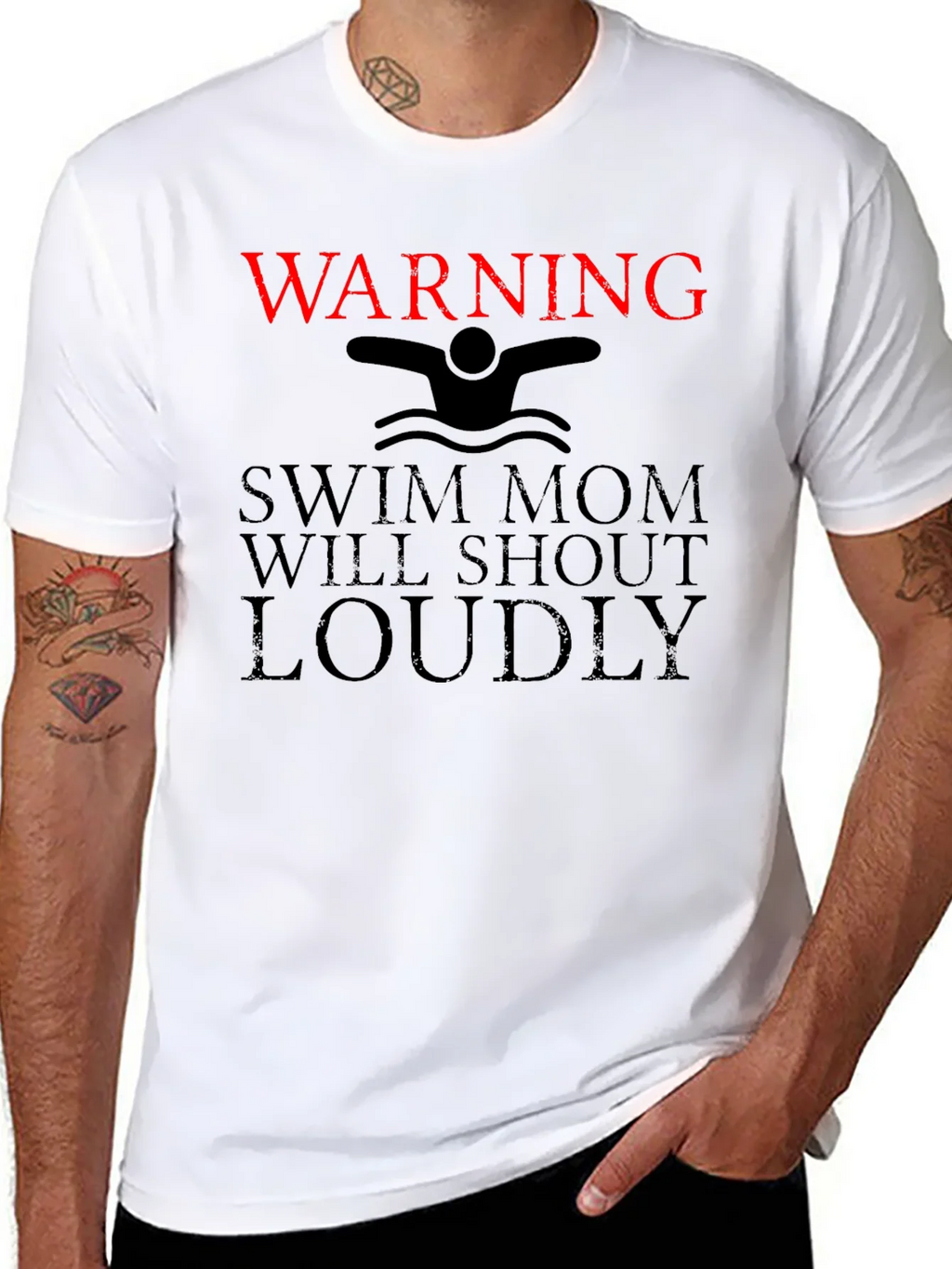 Swim Mom Warning T-Shirt - Loudly Shouting Fan Support! product image 2