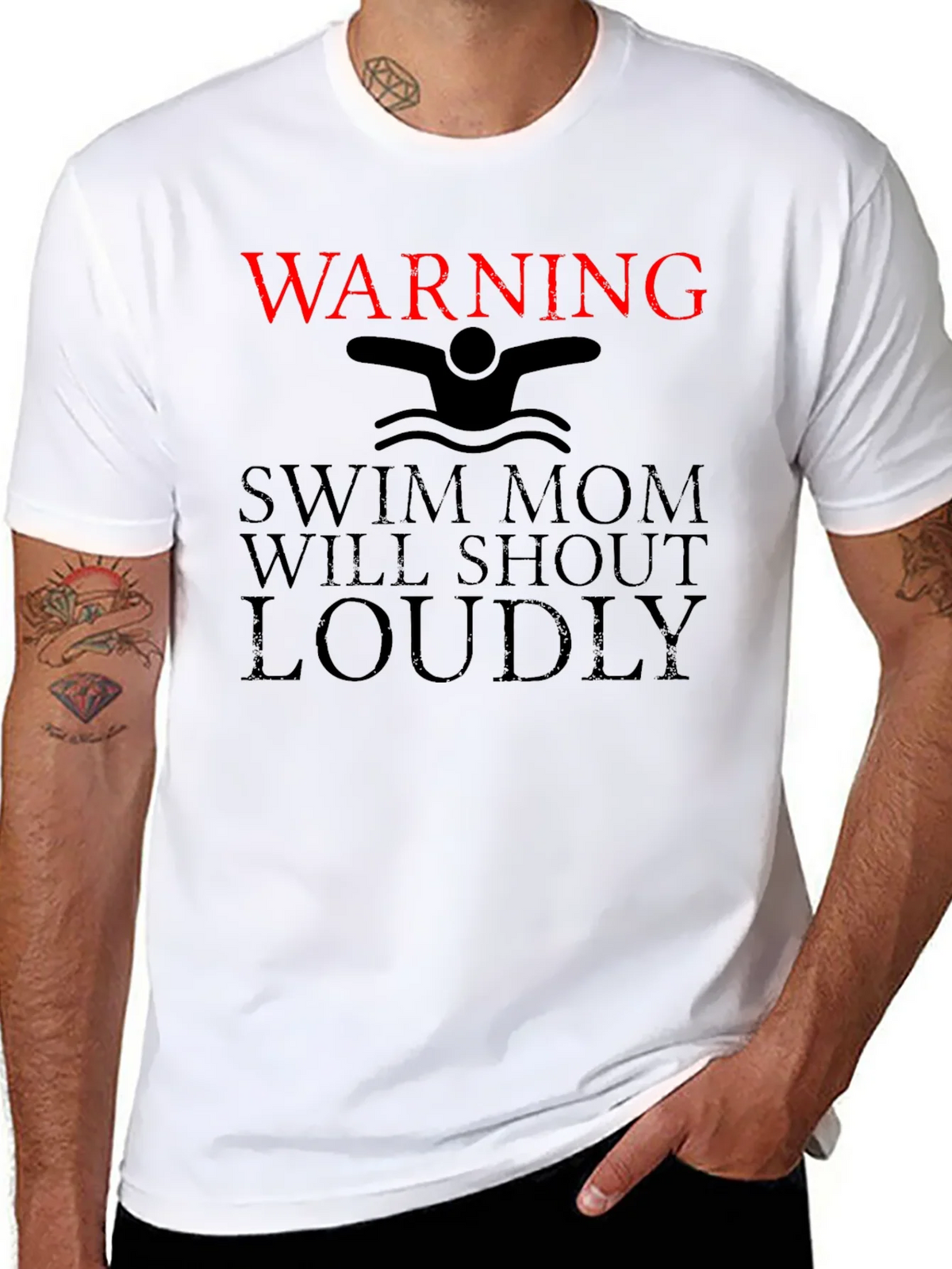 Swim Mom Warning T-Shirt - Loudly Shouting Fan Support! product image 2
