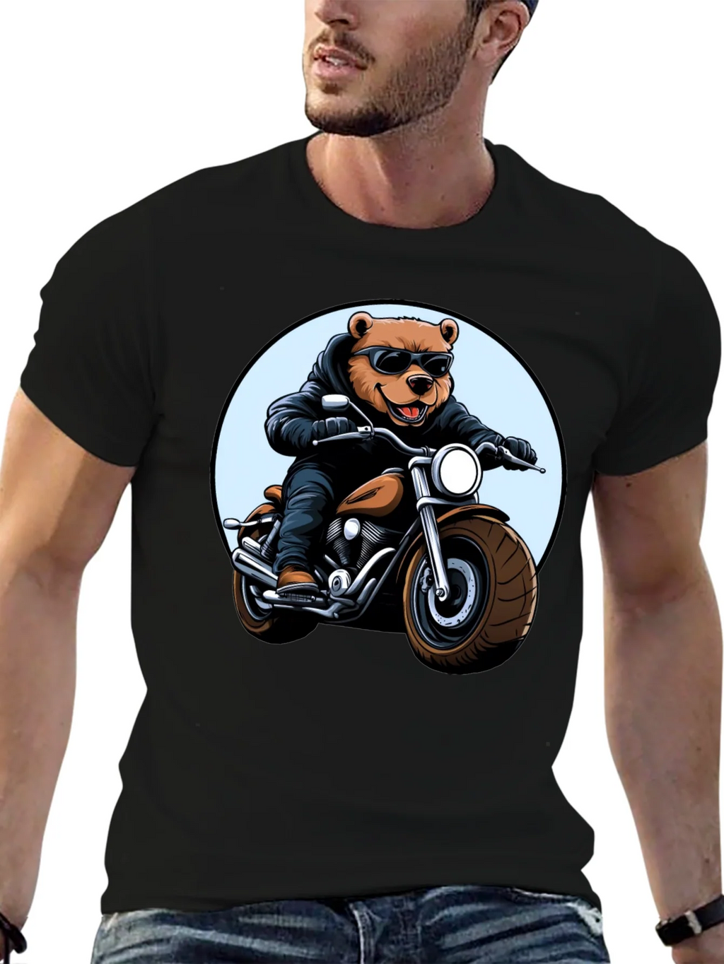 Cool Bear Biker T-Shirt - Black Graphic Tee product image 6