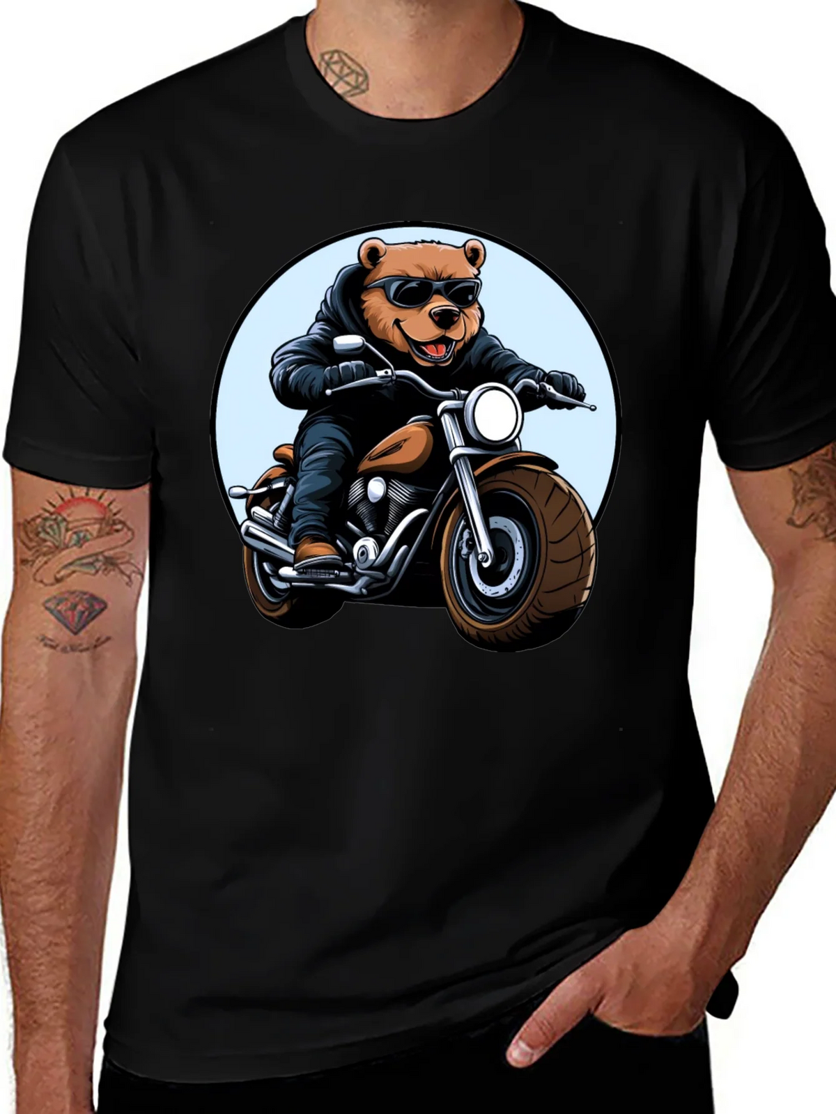 Cool Bear Biker T-Shirt - Black Graphic Tee product image 1