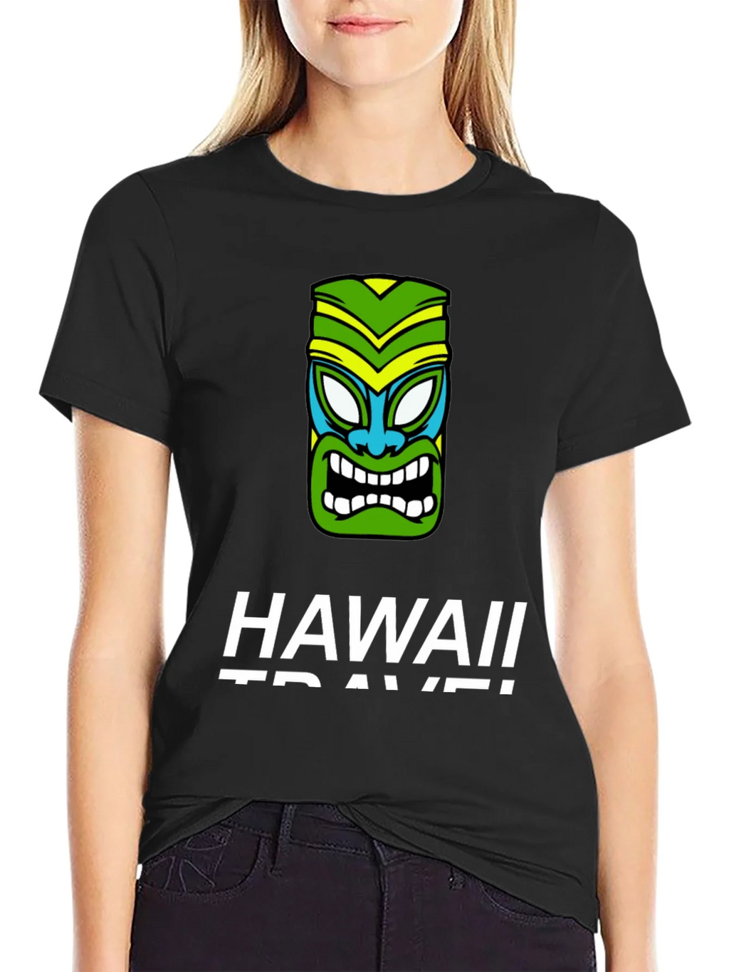 Hawaii Travel Tiki Face Black T-Shirt product image 2