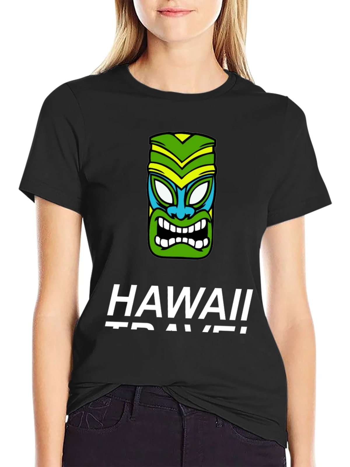 Hawaii Travel Tiki Face Black T-Shirt product image 2