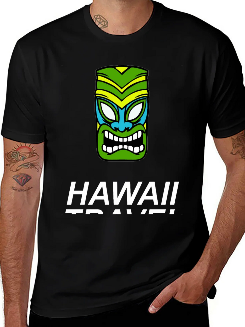 Hawaii Travel Tiki Face Black T-Shirt product image 1