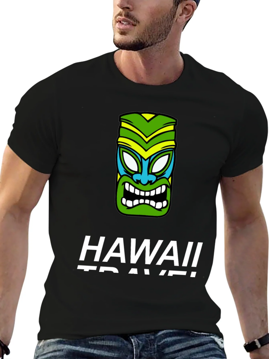Hawaii Travel Tiki Face Black T-Shirt product image 5