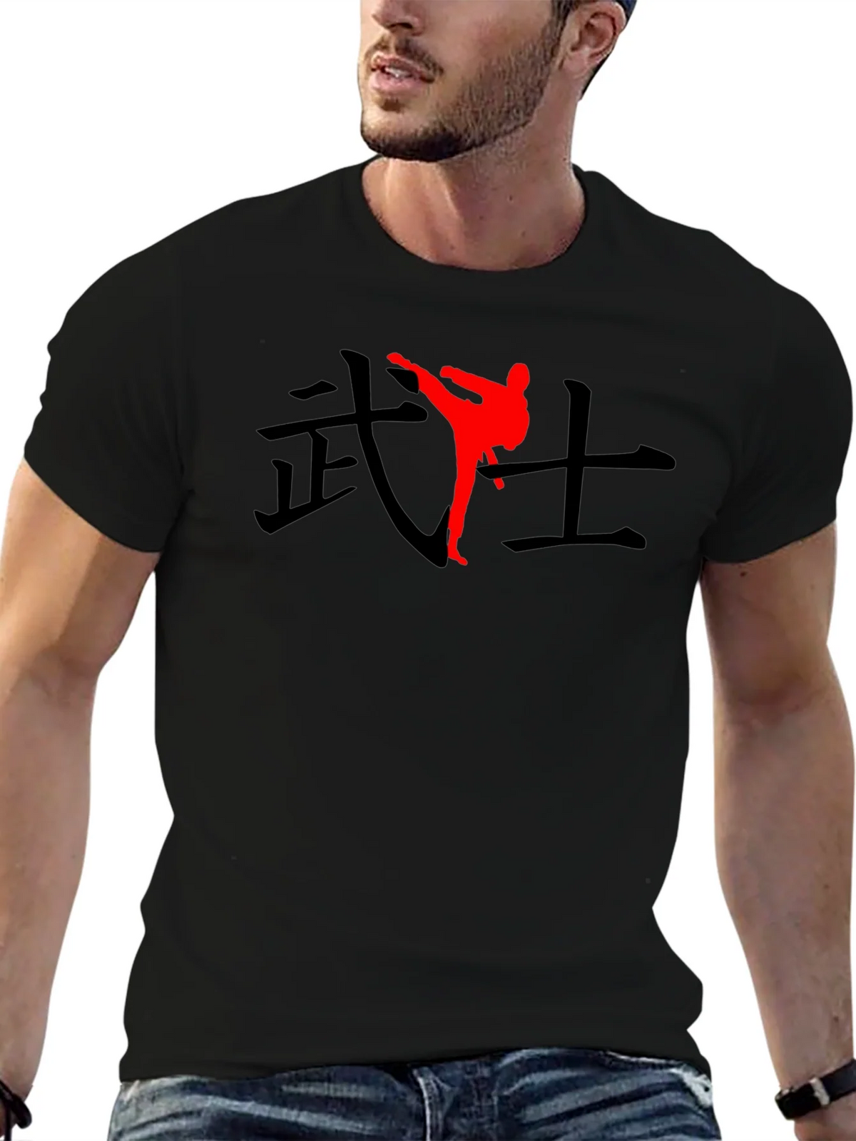 Black T-Shirt with Martial Arts Graphic product image 6