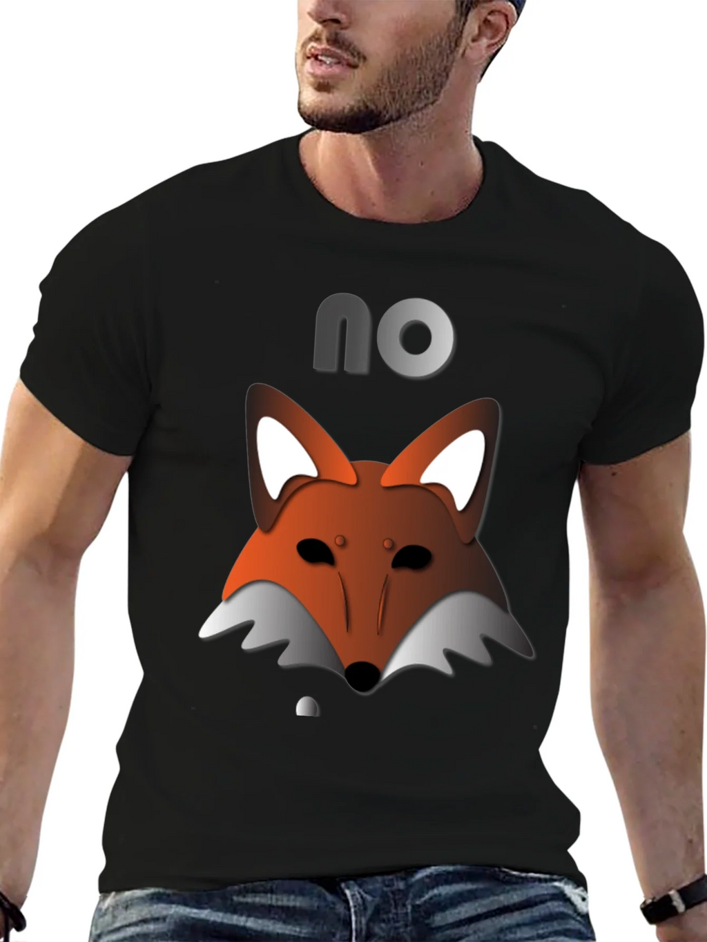 Mens Black T-Shirt with Fox Graphic & NO product image 6