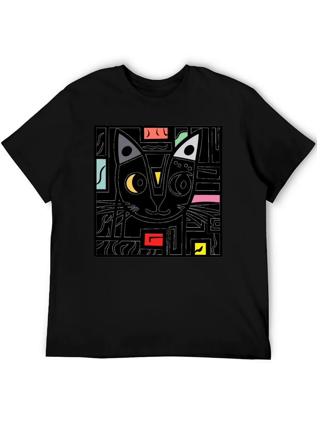 Abstract Cat Graphic T-Shirt - Modern Black Tee product image 5
