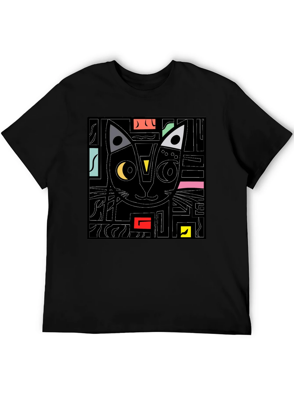 Abstract Cat Graphic T-Shirt - Modern Black Tee product image 5