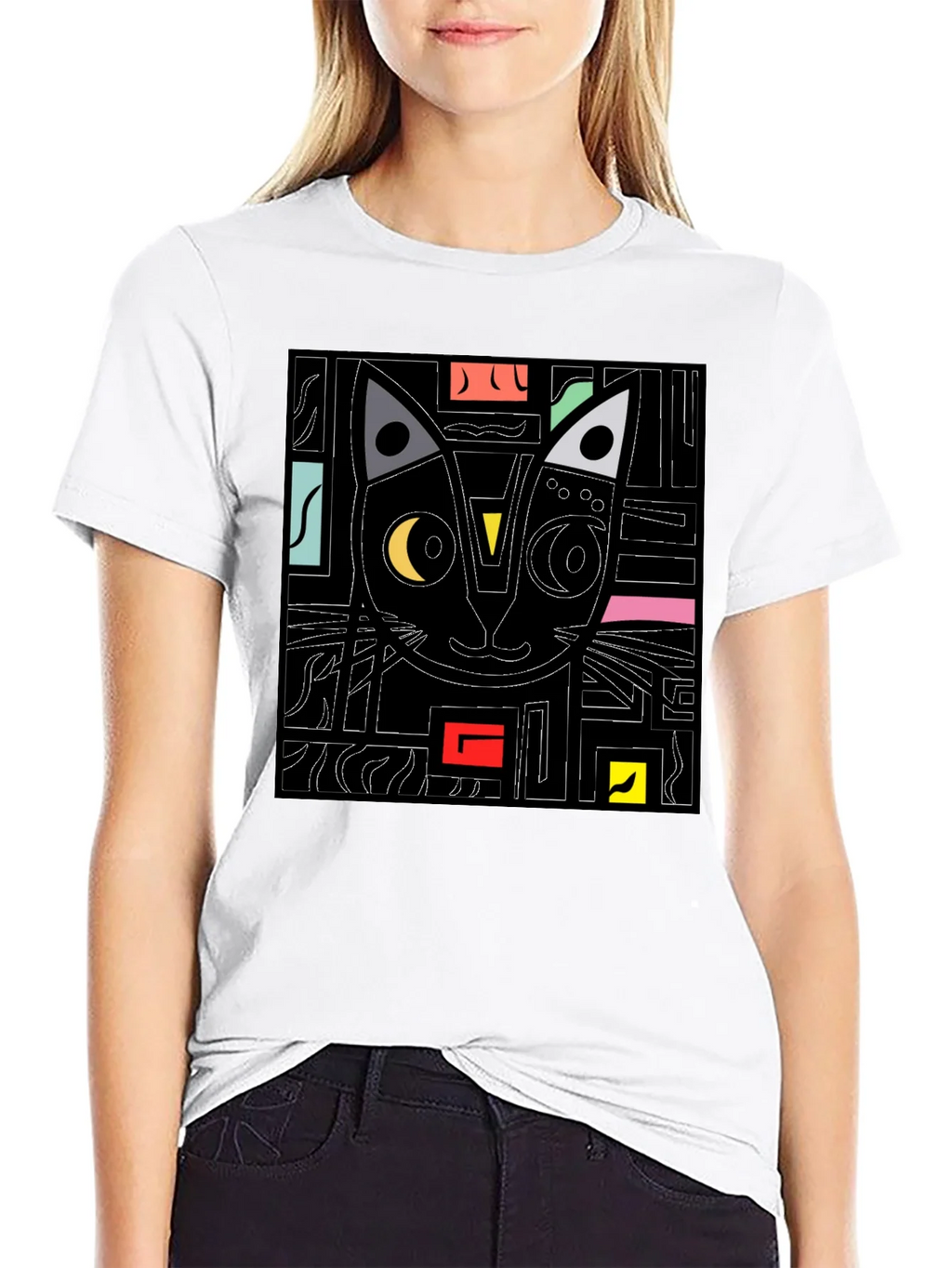 Abstract Cat Graphic T-Shirt - Modern Black Tee product image 8