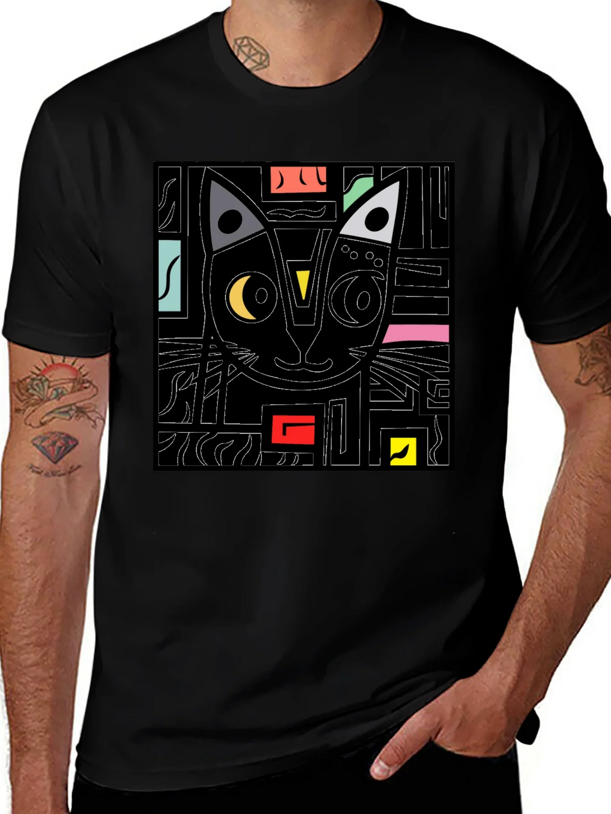 Abstract Cat Graphic T-Shirt - Modern Black Tee product image 1