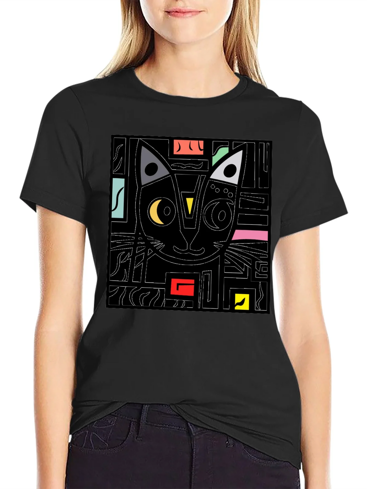 Abstract Cat Graphic T-Shirt - Modern Black Tee product image 2
