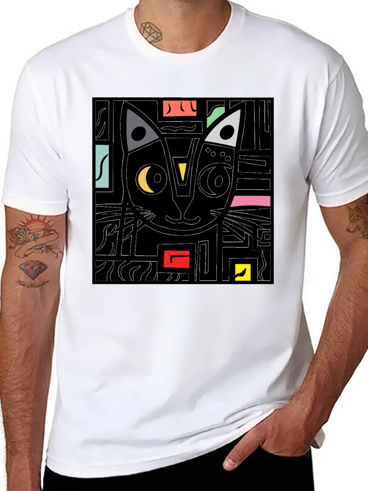 Abstract Cat Graphic T-Shirt - Modern Black Tee product image 7