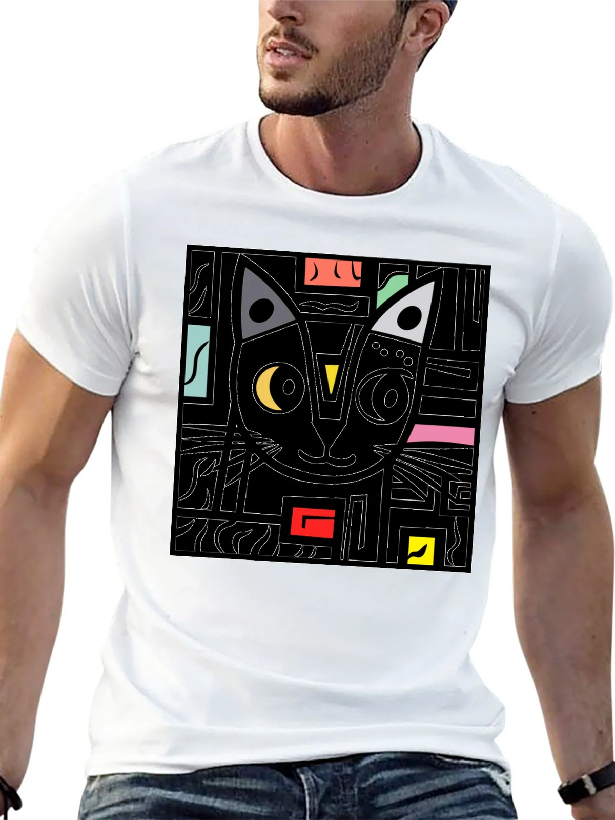 Abstract Cat Graphic T-Shirt - Modern Black Tee product image 12