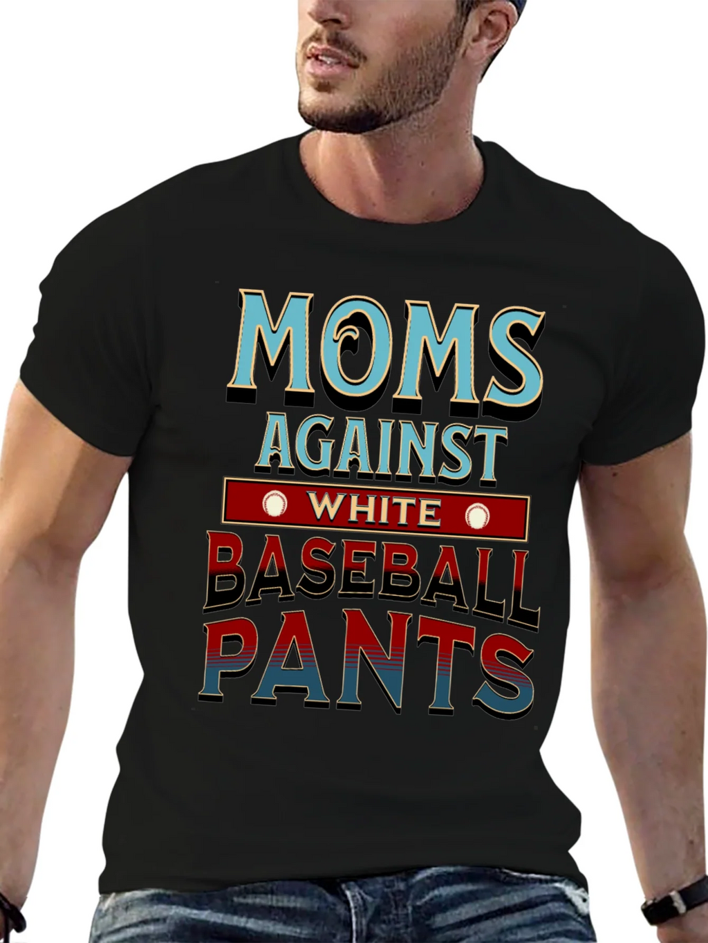 Moms Against White Baseball Pants T-Shirt Funny Mom Tee product image 4