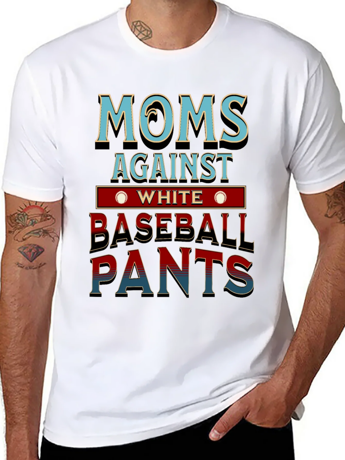 Moms Against White Baseball Pants T-Shirt Funny Mom Tee product image 5