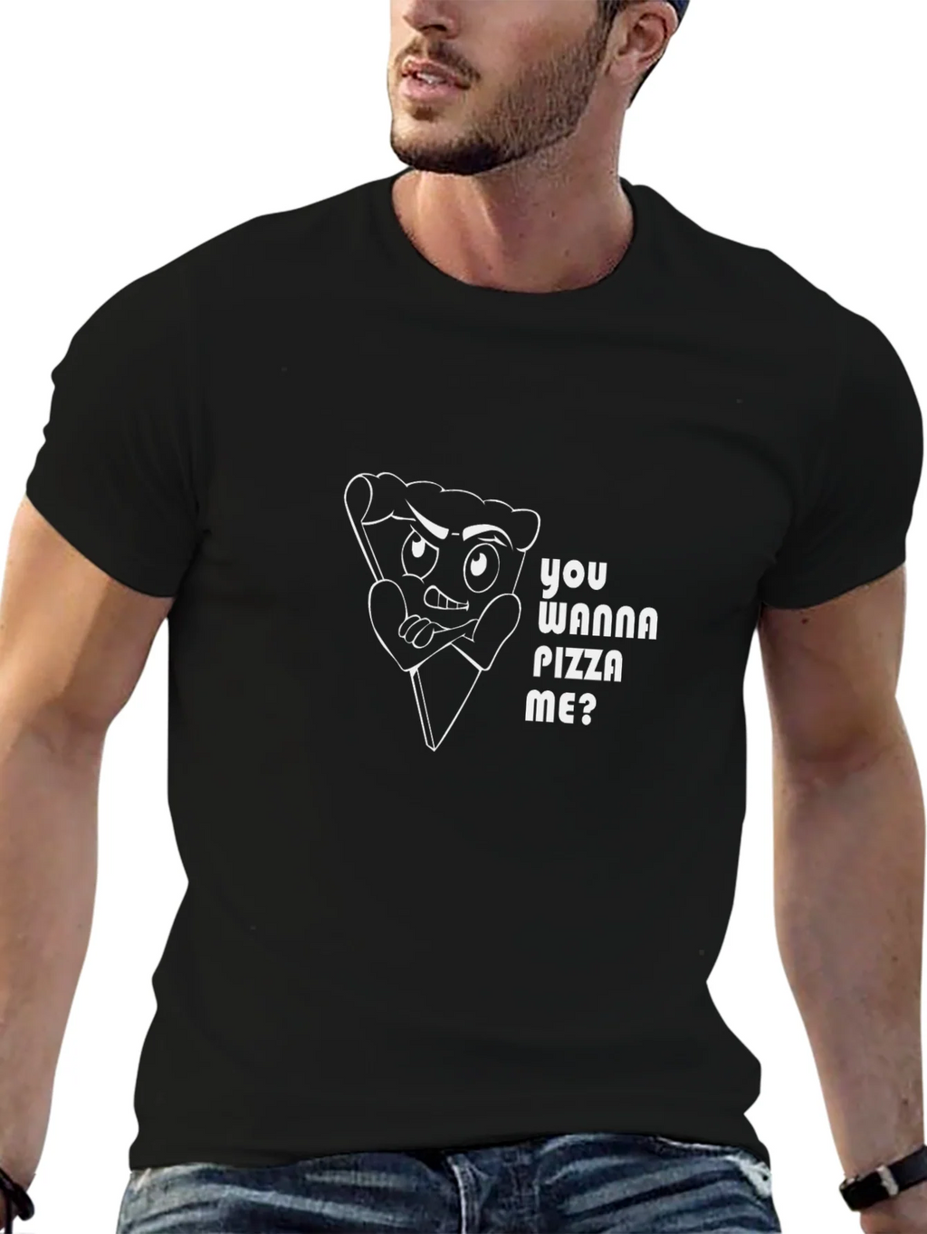 Pizza Pun Black T-Shirt - You Wanna Me? product image 6