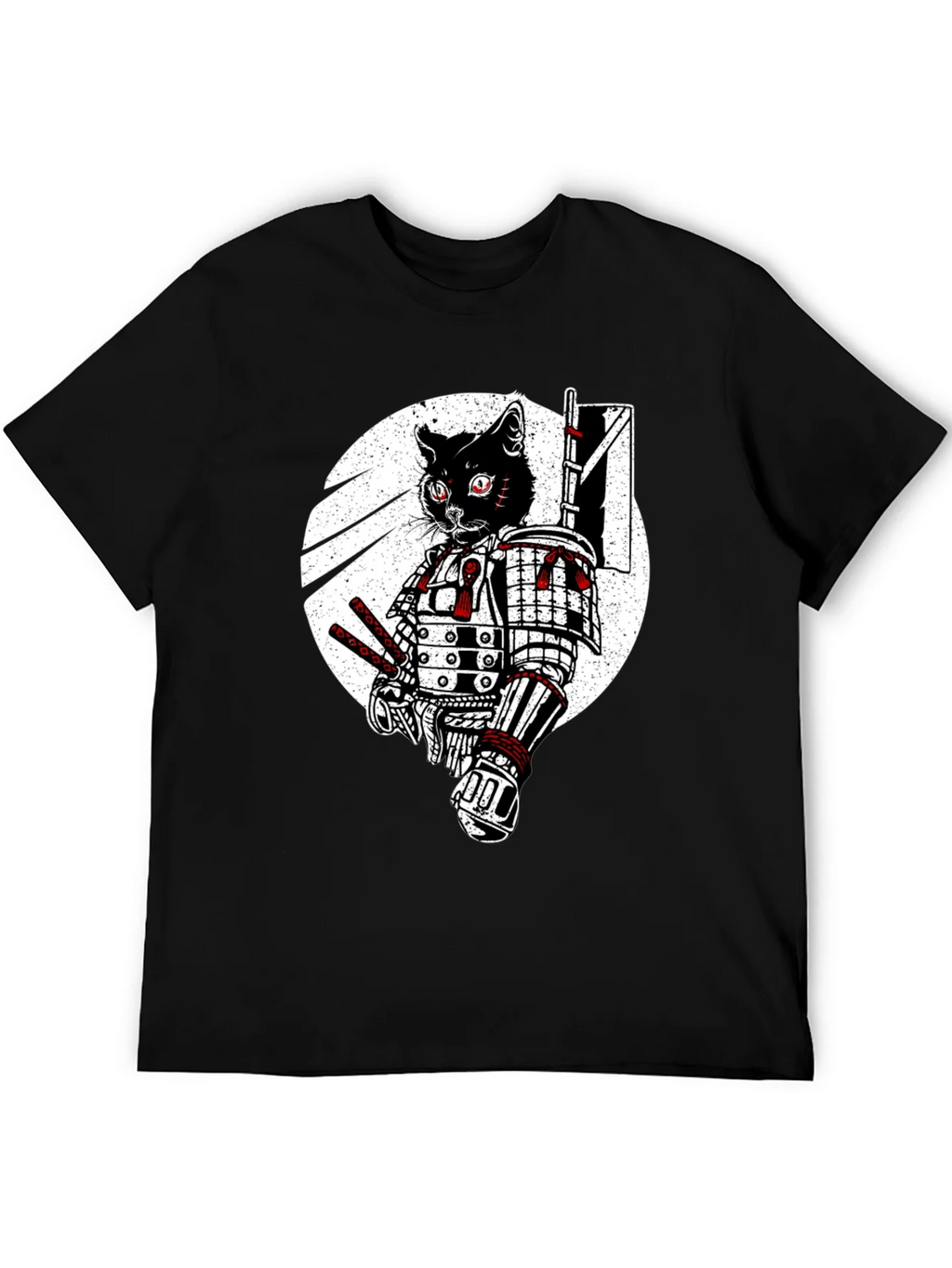 Samurai Cat Graphic Tee - Black Cotton T-Shirt product image 5