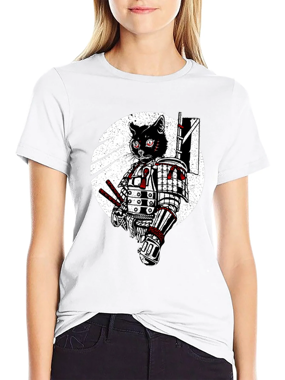 Samurai Cat Graphic Tee - Black Cotton T-Shirt product image 8