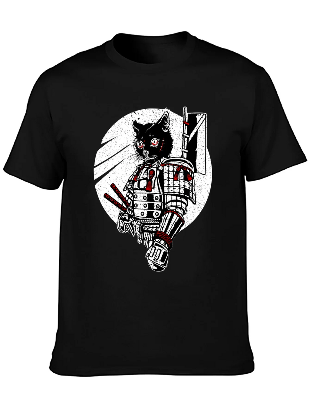Samurai Cat Graphic Tee - Black Cotton T-Shirt product image 3