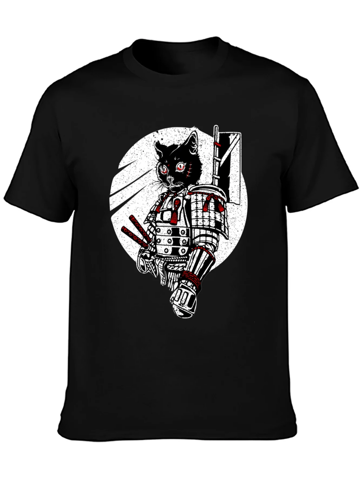Samurai Cat Graphic Tee - Black Cotton T-Shirt product image 3
