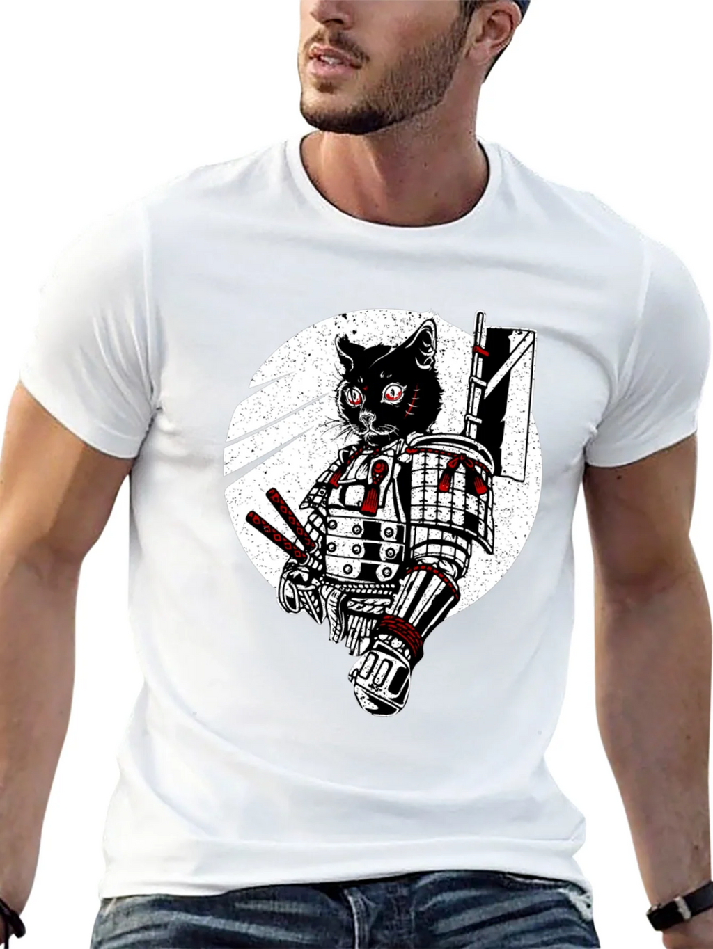 Samurai Cat Graphic Tee - Black Cotton T-Shirt product image 12
