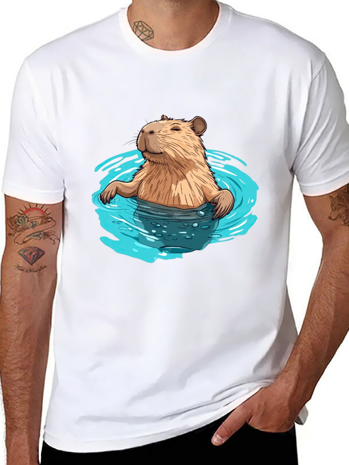 Capybara in Water Black T-Shirt product image 6