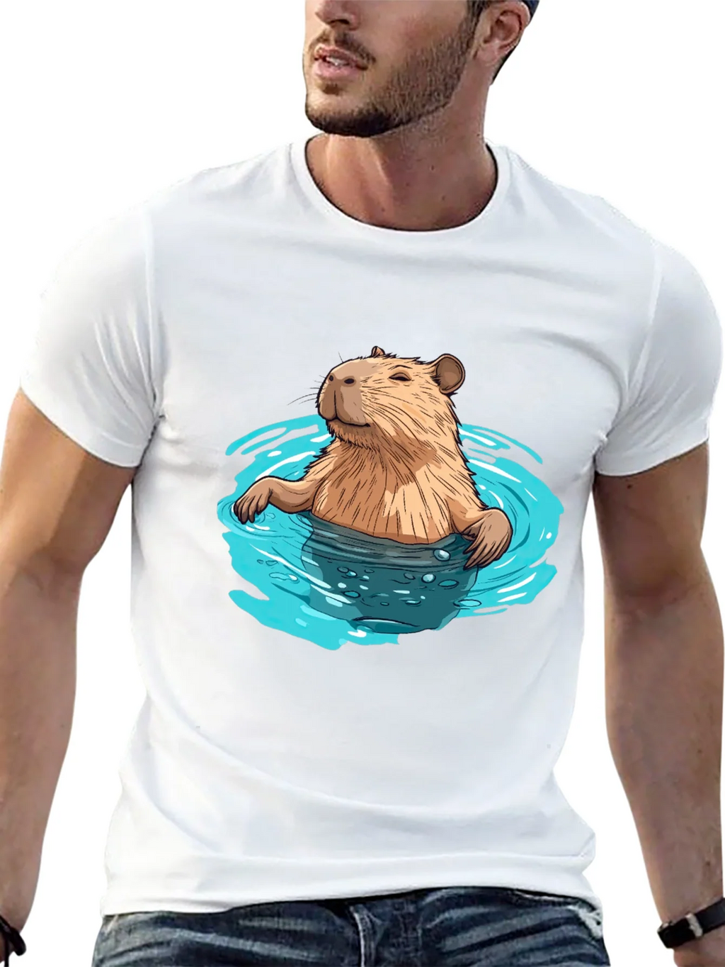 Capybara in Water Black T-Shirt product image 10