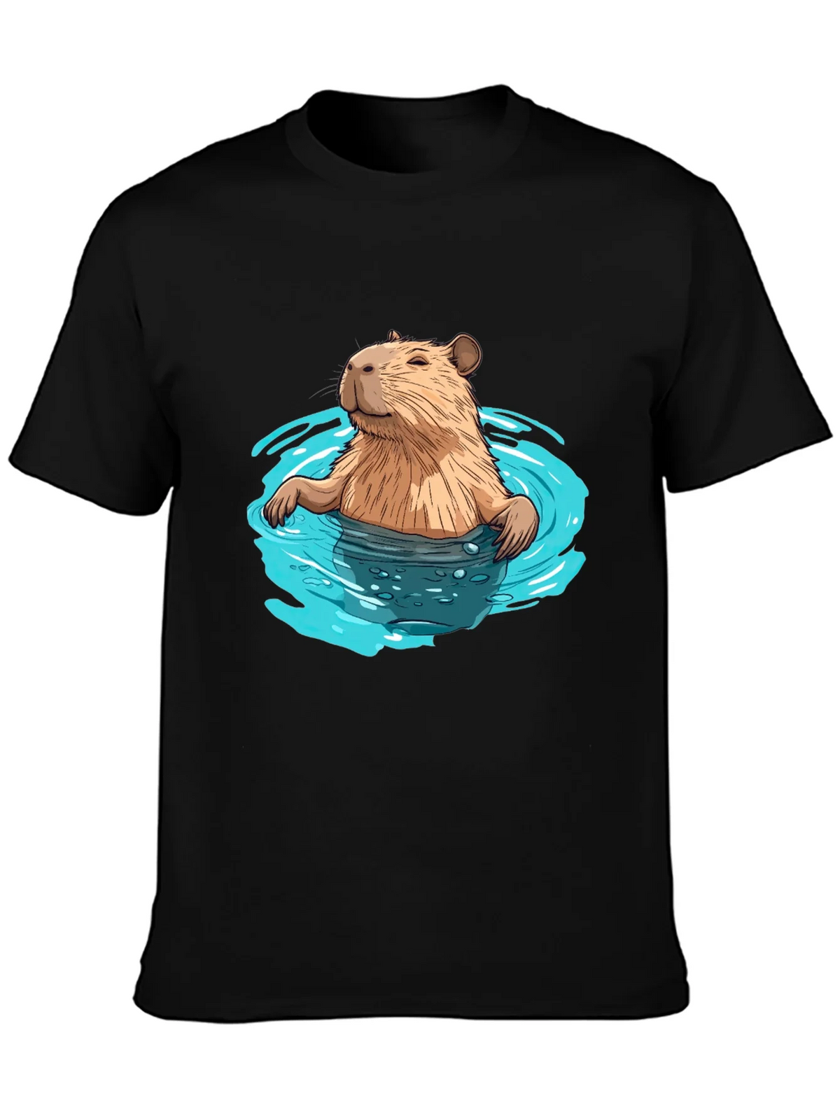 Capybara in Water Black T-Shirt product image 3