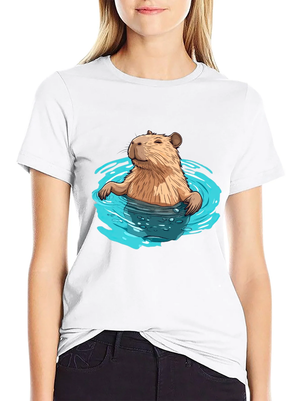 Capybara in Water Black T-Shirt product image 7