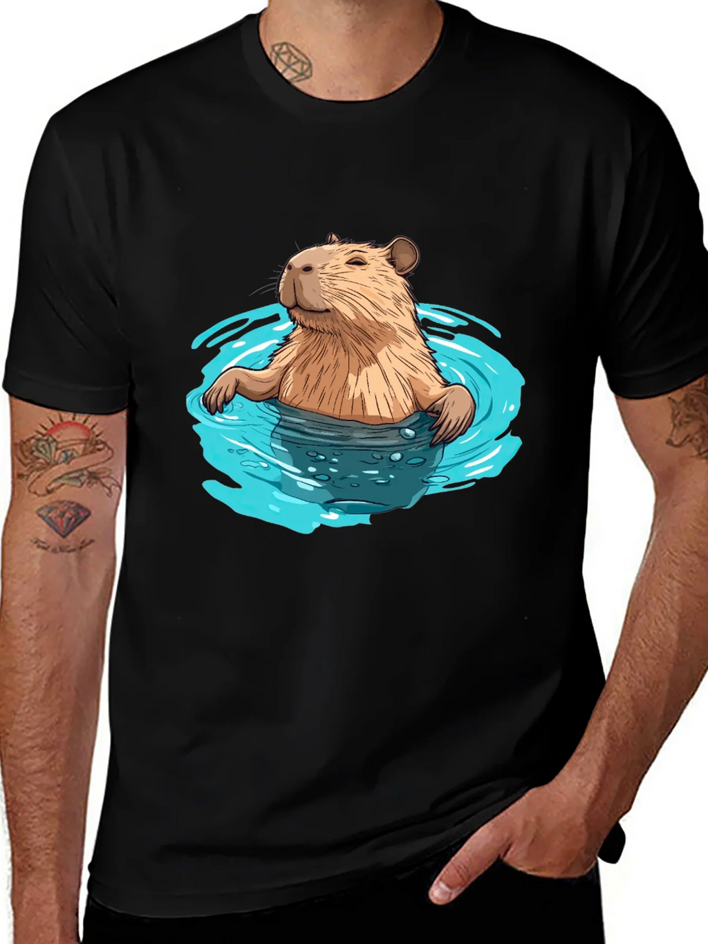 Capybara in Water Black T-Shirt product image 1