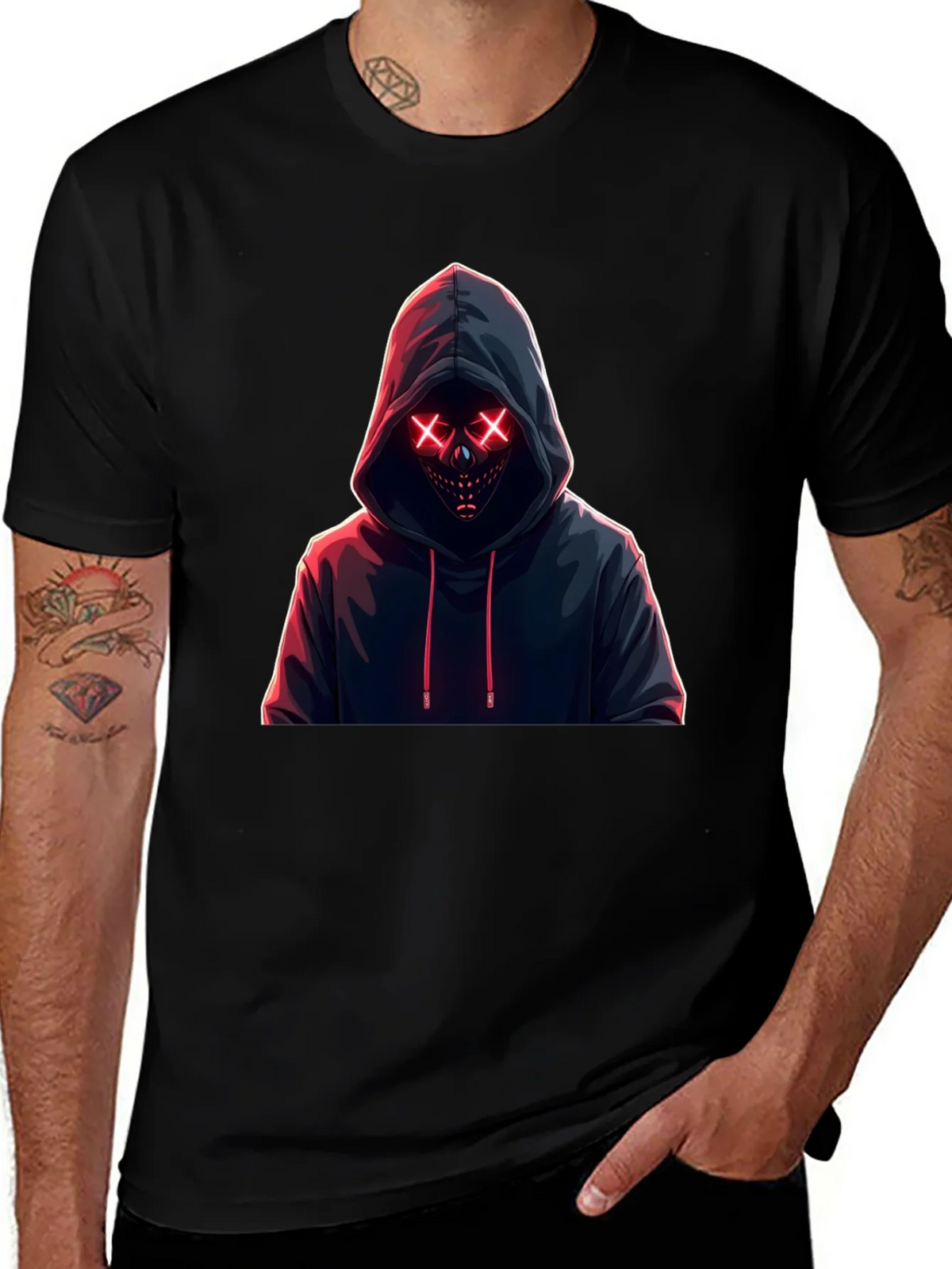 Hooded Neon Mask T-Shirt - Mens Black Tee product image 1