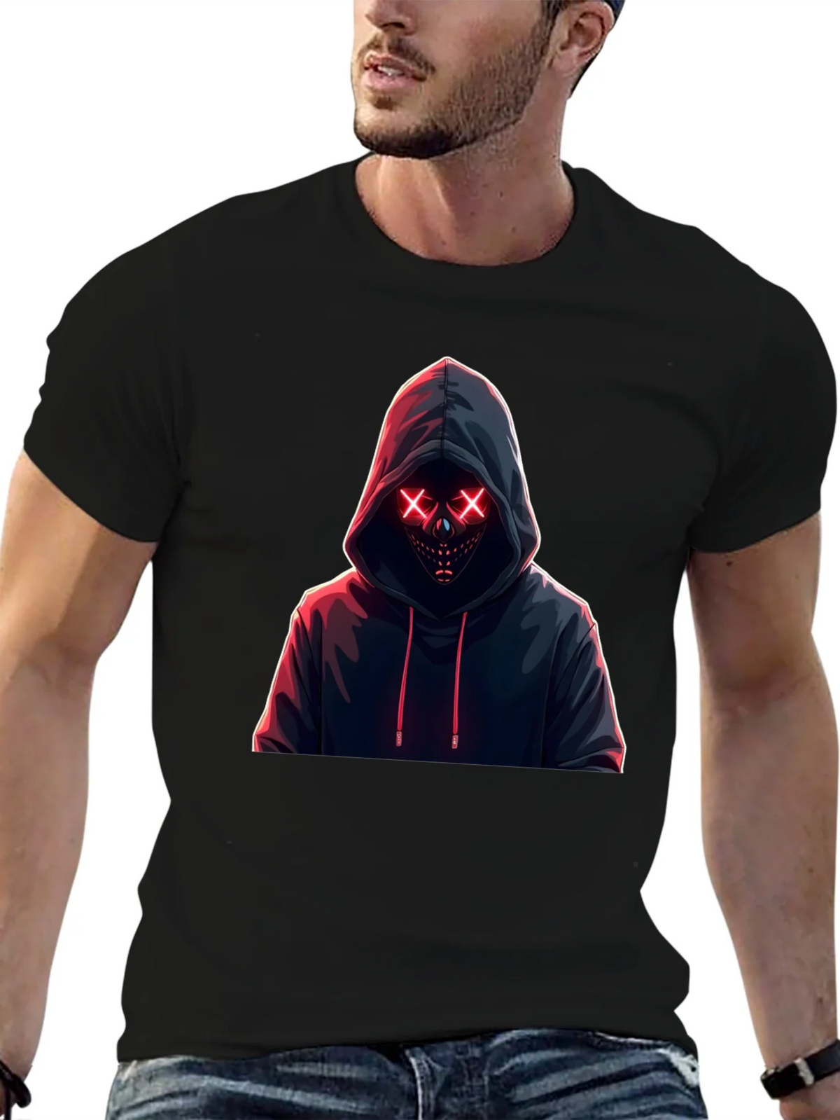 Hooded Neon Mask T-Shirt - Mens Black Tee product image 6