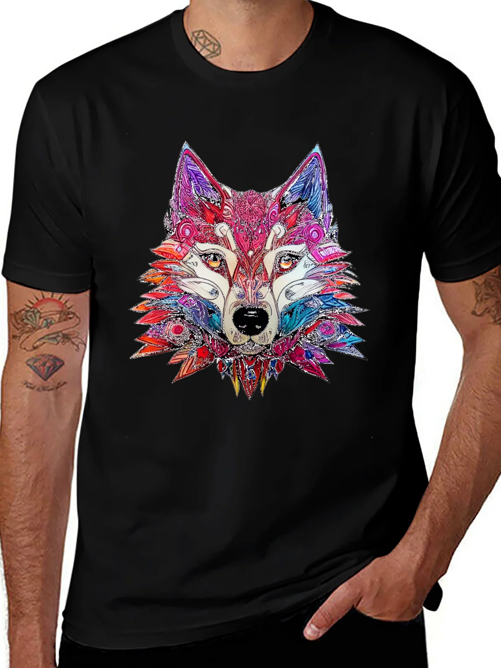 Abstract Wolf Graphic Print Black T-Shirt product image 1