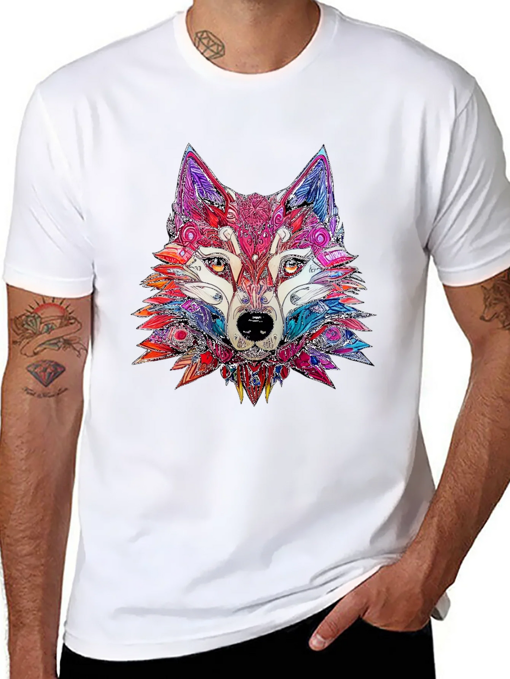 Abstract Wolf Graphic Print Black T-Shirt product image 5