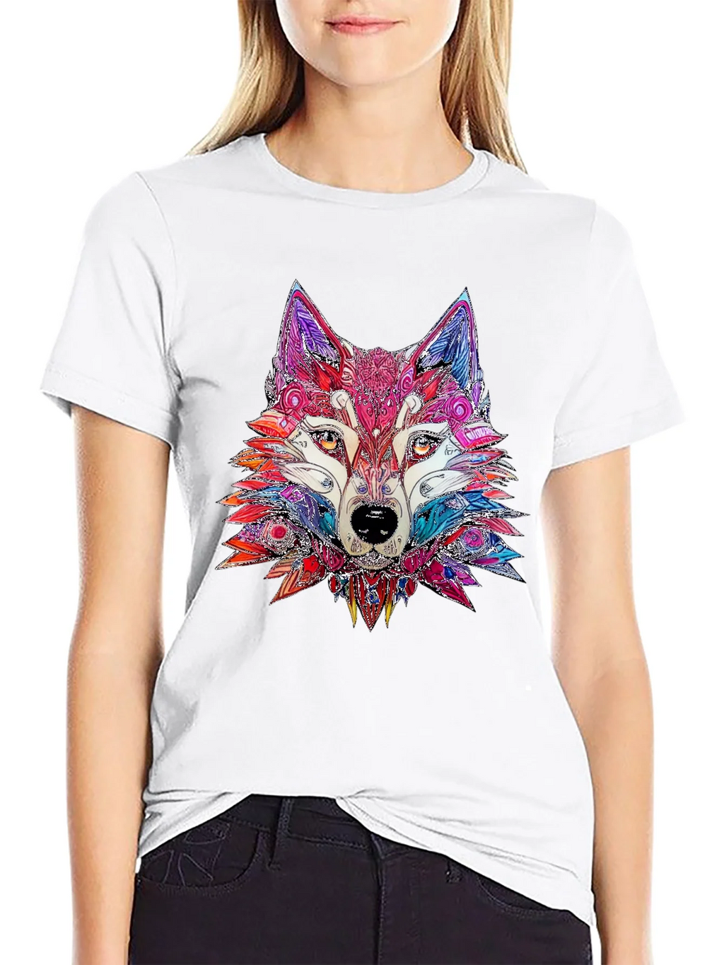 Abstract Wolf Graphic Print Black T-Shirt product image 6