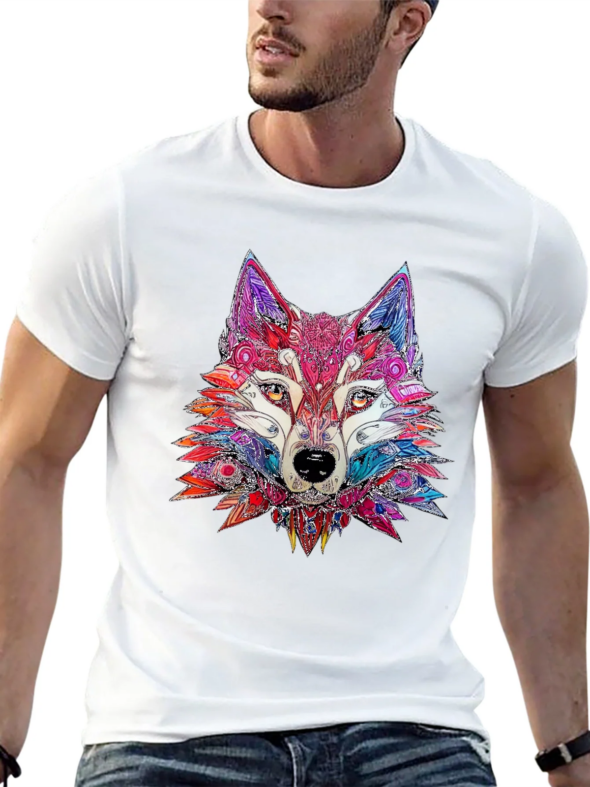 Abstract Wolf Graphic Print Black T-Shirt product image 10