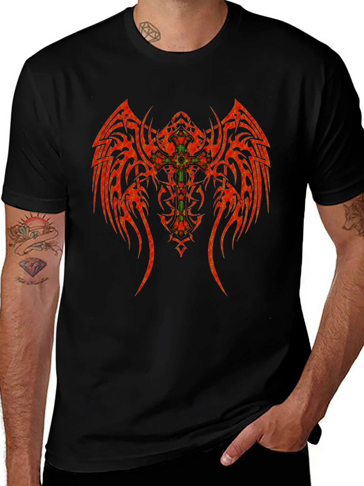 Tribal Winged Cross Graphic T-Shirt product image 1