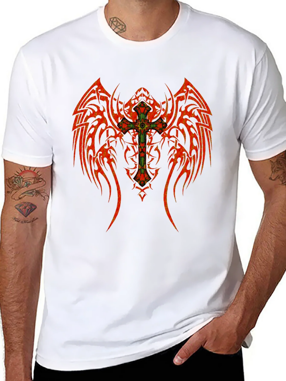 Tribal Winged Cross Graphic T-Shirt product image 7