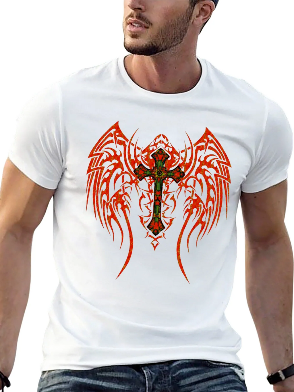 Tribal Winged Cross Graphic T-Shirt product image 12