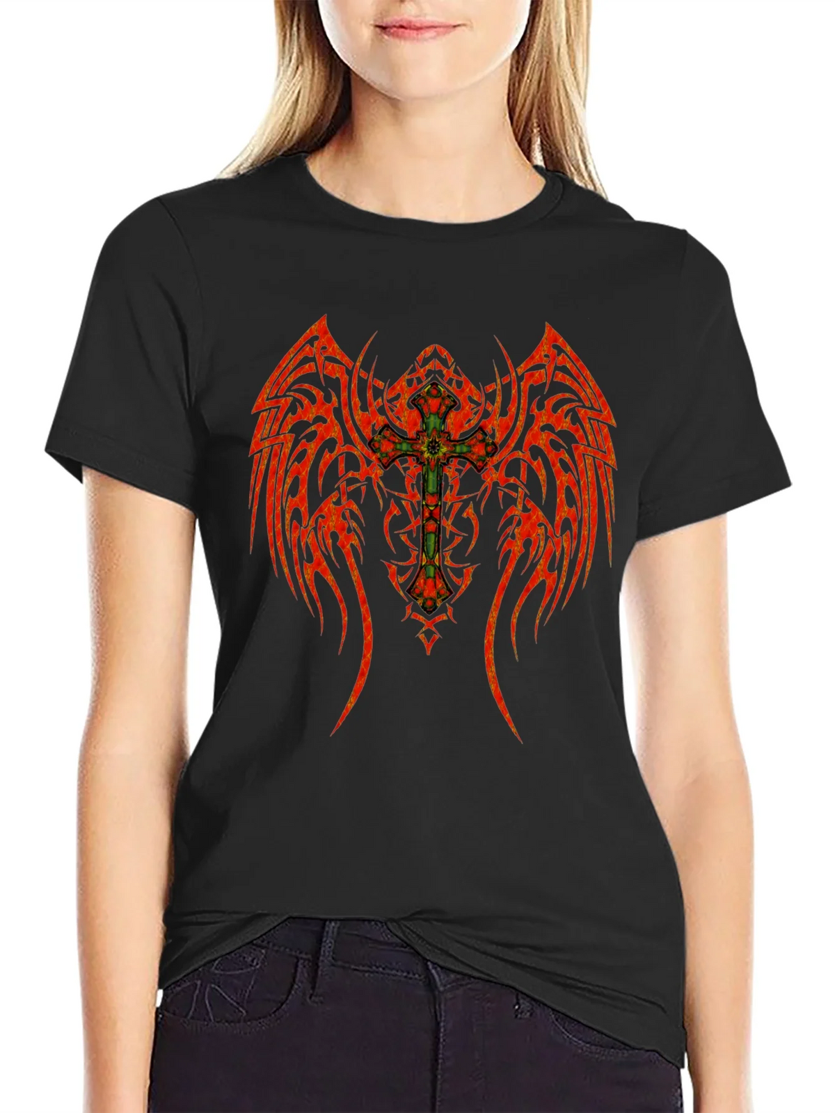 Tribal Winged Cross Graphic T-Shirt product image 2